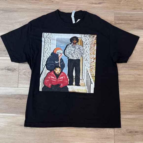 American Apparel Black Tee with Drake, Killua Zoldyck, and 21Savage - Picture 1 of 6
